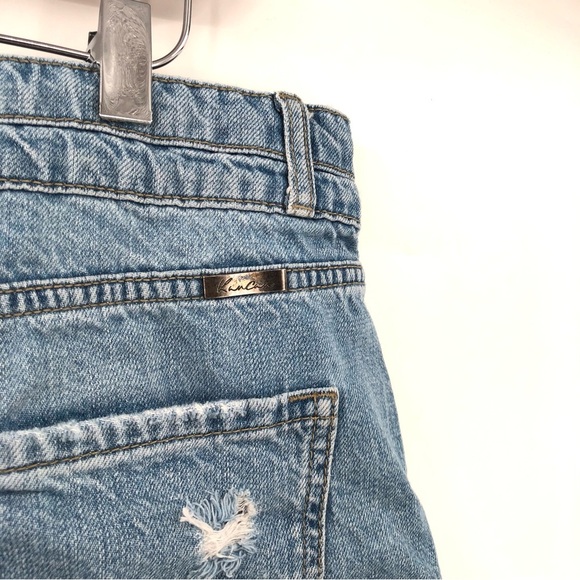 KANCAN Sarah High Rise Fray Hem Mom Shorts 15 / 31 Light Blue Denim Cut Off Rips - Picture 9 of 10